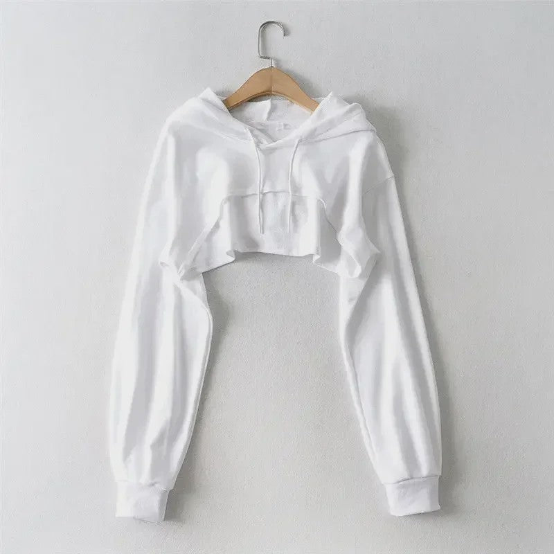 Unieke Dames Crop Hoodie met Lange Mouwen - Y2k Stijl & Persoonlijkheid