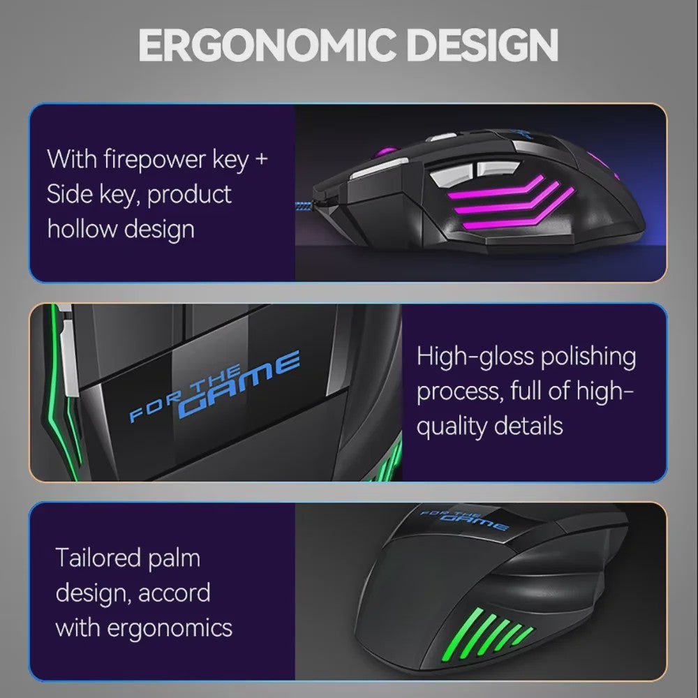 Ergonomische Gaming Muis met RGB Verlichting - 7 Knoppen, Bedraad, Plug & Play