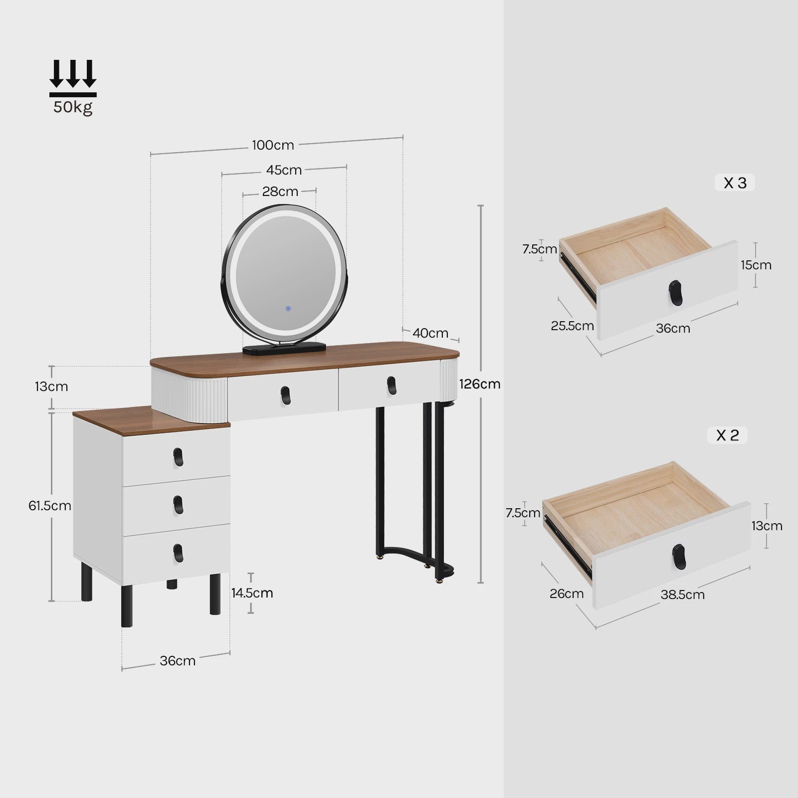 Moderne Kaptafel met LED Spiegel en Opbergkast - SediaXL