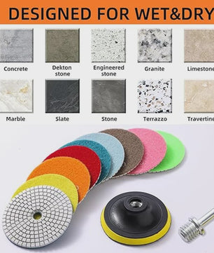 Diamant Polijstschijven Set (3-7 Inch) - Nat/Droog - Voor Steen, Beton, Marmer