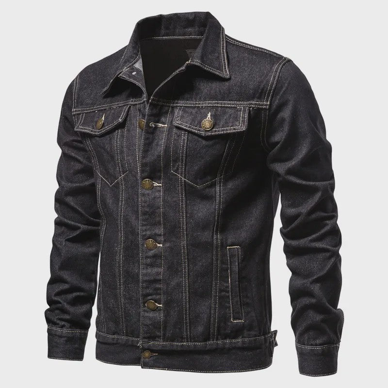 Herfst Denim Jas Heren - Vintage Motor Stijl Slim Fit Katoen Casual Zwart Blauw