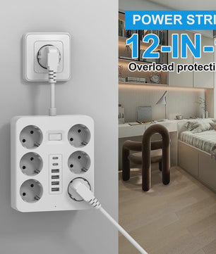 Universele Wandcontactdoos Verlengstuk met 6 AC, 4 USB-A & 2 USB-C Poorten