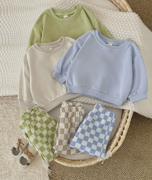 Baby Kleding Set: Comfortabele Longsleeve Top & Schakakbord Broek - Herfst Collectie