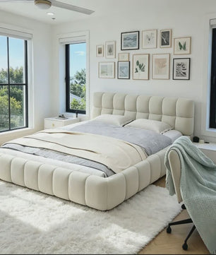Luxe Gestoffeerd Bubble Bed 160x200 cm met Lattenbodem en Zacht Hoofdbord - Stijlvol Slaapkamermeubel