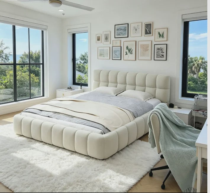 Luxe Gestoffeerd Bubble Bed 160x200 cm met Lattenbodem en Zacht Hoofdbord - Stijlvol Slaapkamermeubel