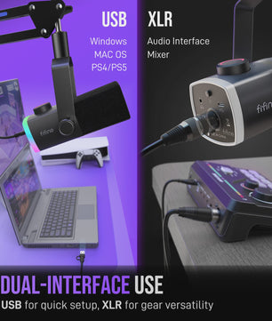 FIFINE AM8PROT Gaming Microfoon Kit met Boom Arm - Dynamische XLR/USB Streaming Microfoon met RGB, Mute & Mix Control