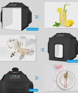 Puluz 40cm Fotostudio Lightbox Softbox Kit met 4 Kleuren Achtergronden - Opvouwbaar