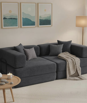 HOMCOM 2-Zits Sofa Bed - Inklapbare Bank met Chenille Bekleding en 2 Kussens