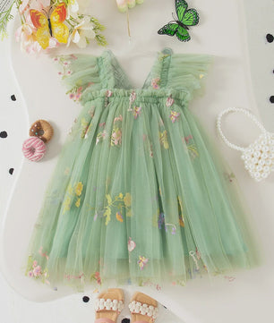 Zomerse Prinsessenjurk Meisjes met Kant en Bloemenprint - Perfect voor Feestjes en Bruiloften