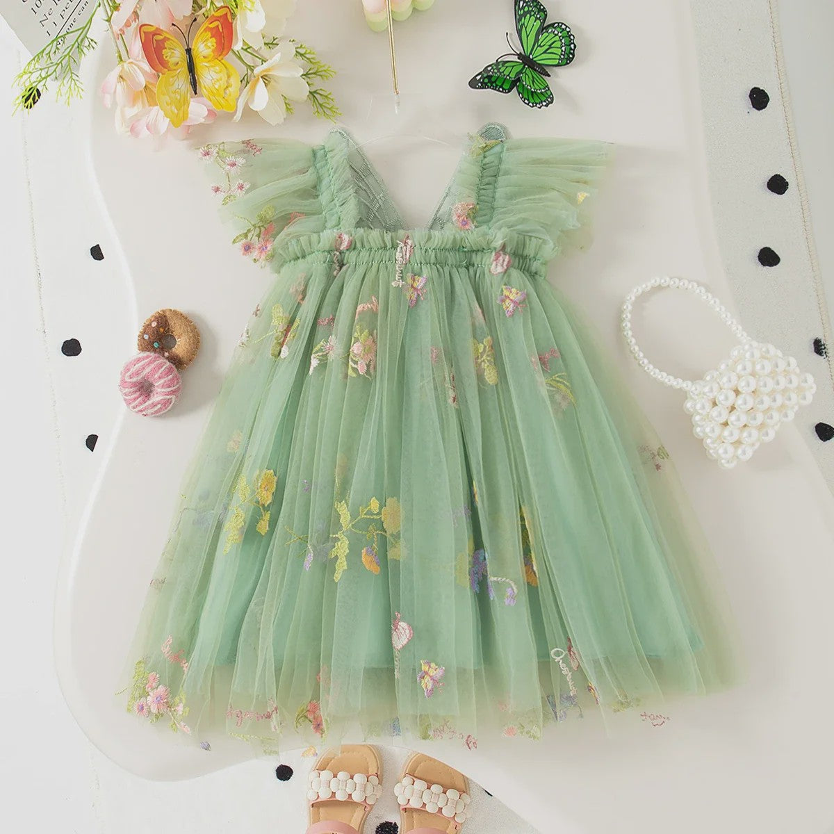Zomerse Prinsessenjurk Meisjes met Kant en Bloemenprint - Perfect voor Feestjes en Bruiloften