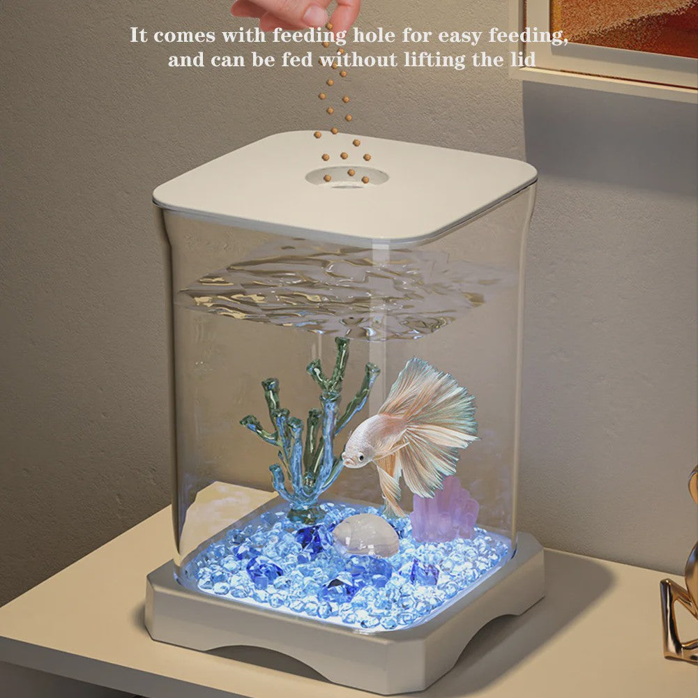 Mini Aquarium Starter Kit voor Betta Vissen & Goudvissen - Compact Desktop Aquarium met Voeropening