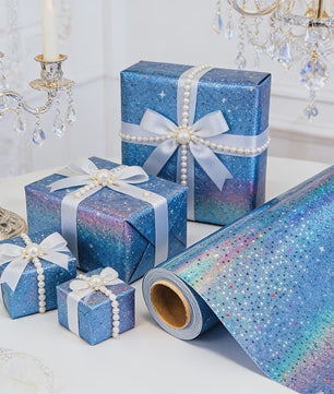 Holografisch Sterren Cadeaupapier Blauw - Glanzend & Feestelijk