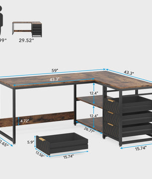 L-vormig Bureau met Opbergruimte en Planken - 150 cm Hoekbureau