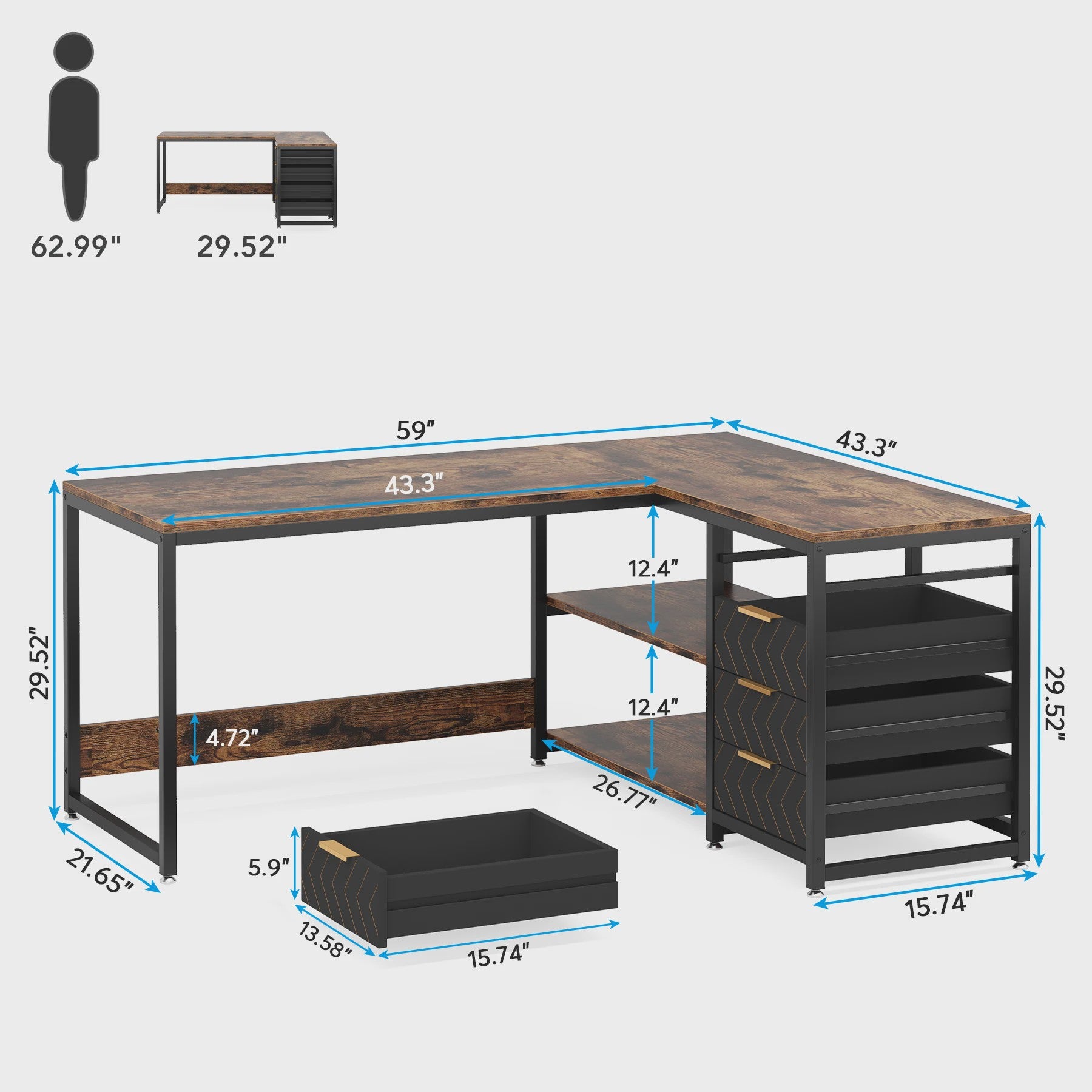 L-vormig Bureau met Opbergruimte en Planken - 150 cm Hoekbureau