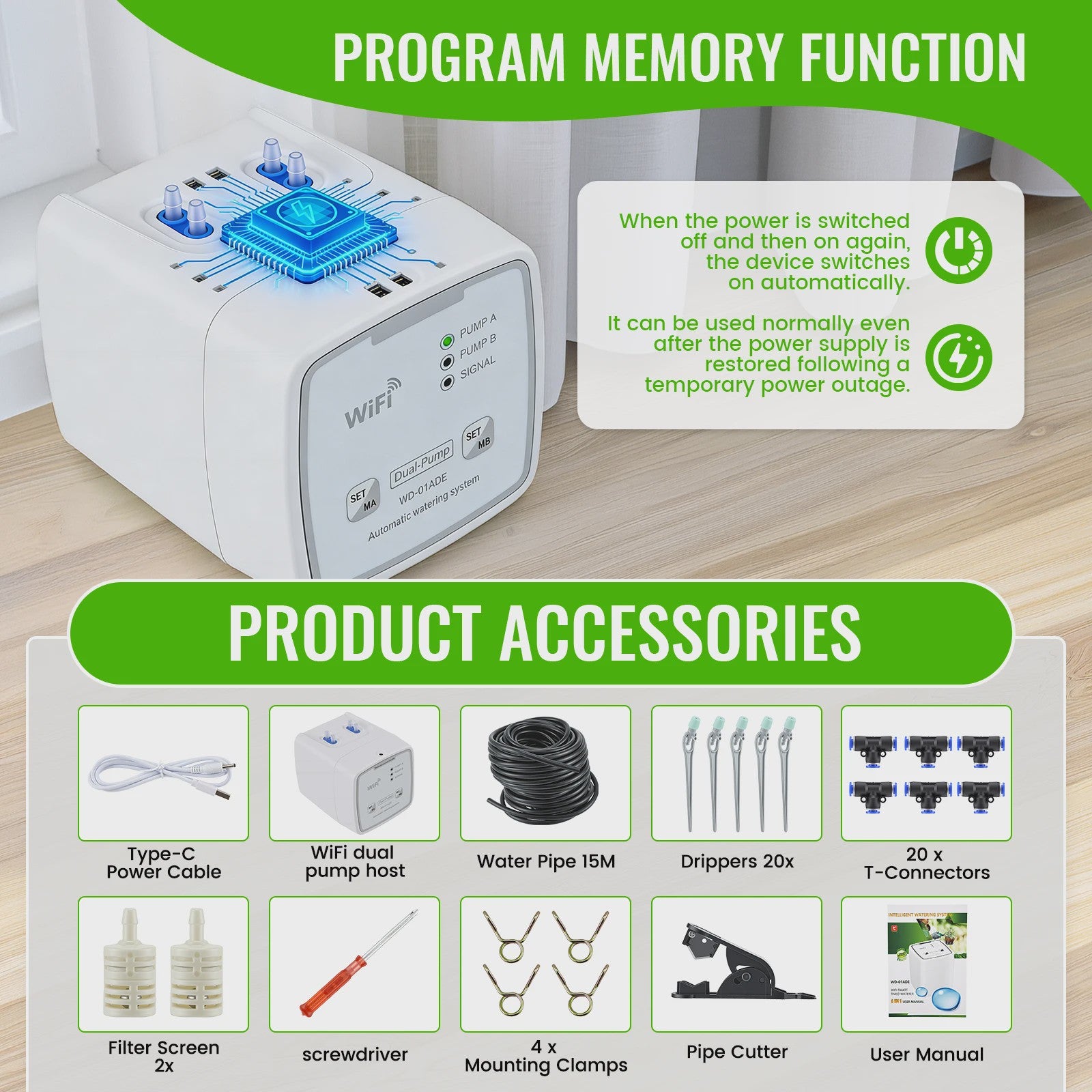 WiFi Automatic Irrigation System With Double Pump DIY Drip Irrigation Set Controlled Via App, Garden Watering System For Balcony