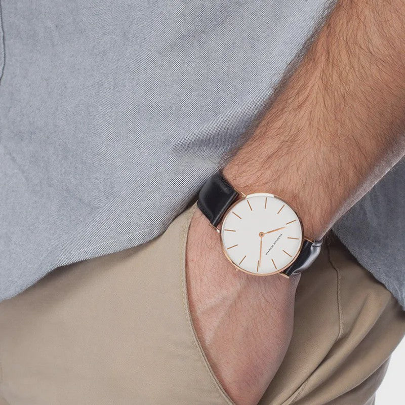 Hannah Martin Herenhorloge - Japan Quartz, Waterdicht, Bruin Leer & Zilverkleurig