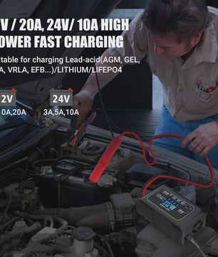 HTRC Slimme Acculader 12V/24V - Reparatie & Onderhoud voor Auto, Motor, AGM, Lithium