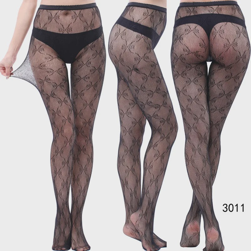 Dames Visnet Panty's met Jacquard Weefsel - Gothic Kant & Spider Net Stijl