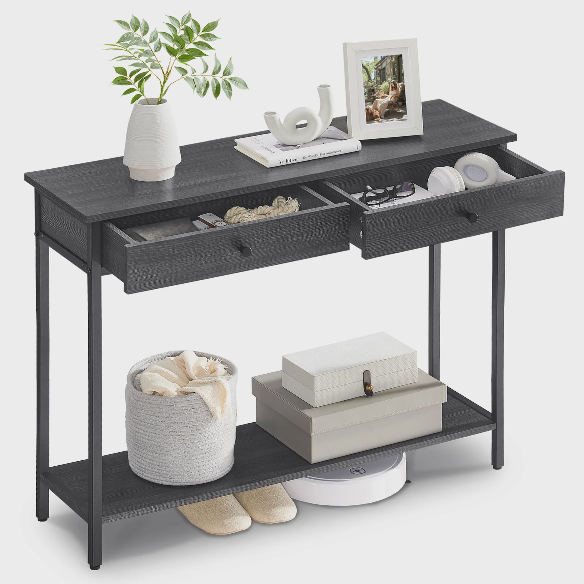 Stijlvolle Console Tafel met 2 Lades - Halmeubel, Bijzettafel of Sofa Tafel