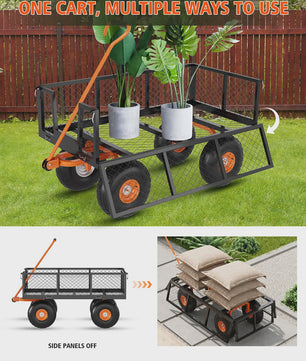 Robuuste Stalen Tuinwagen - 400kg Laadvermogen, Afneembare Zijden, All-Terrain Wielen