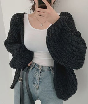 Oversized Gebreide Cardigan met Lantaarnmouwen - Vintage Y2k Stijl