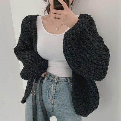 Oversized Gebreide Cardigan met Lantaarnmouwen - Vintage Y2k Stijl