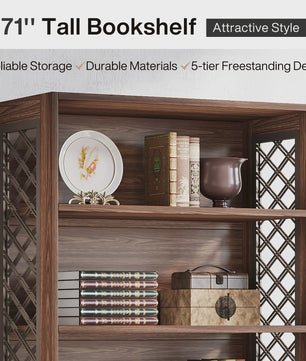Industriële Boekenkast 180cm Hoog - Vintage Bruin Hout - 6 Open Planken
