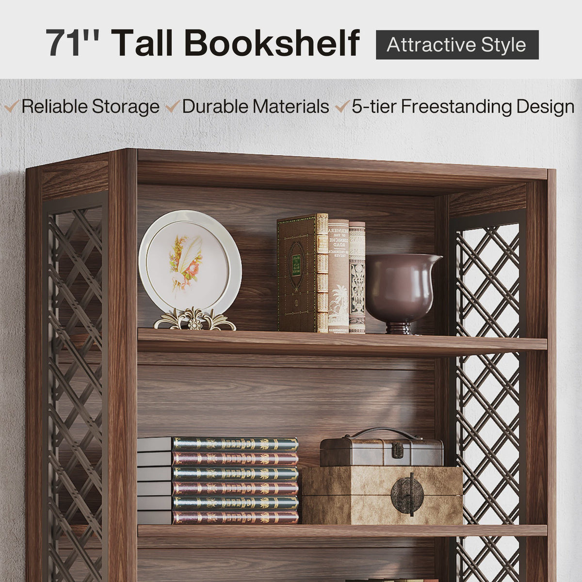 Industriële Boekenkast 180cm Hoog - Vintage Bruin Hout - 6 Open Planken