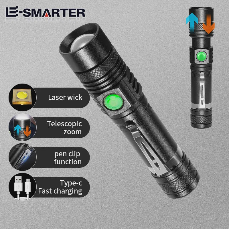 E-Smarter U518 Oplaadbare Zaklamp met Telescopische Zoom & Low Battery Indicator