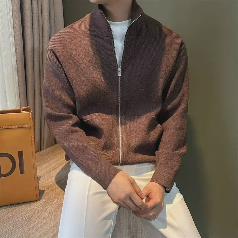 Heren Gebreide Cardigan met Rits en Opstaande Kraag - Casual & Zakelijk