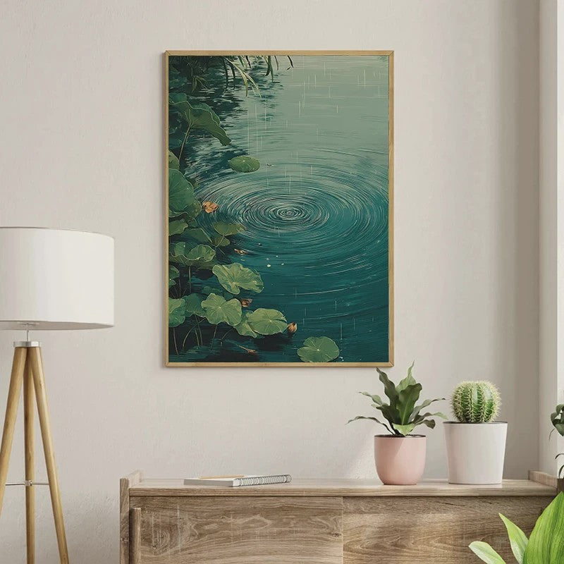 Japanse Zen Wanddecoratie: Canvas Print met Koi Vissen, Kraanvogels en Watergolven