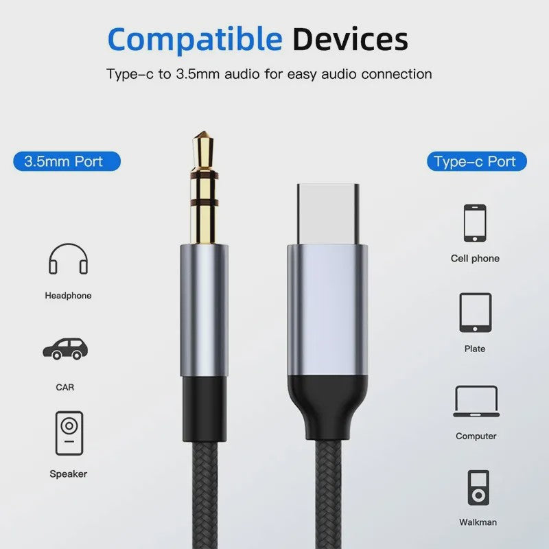 USB-C naar 3.5mm Jack Audio Kabel - Aux Adapter voor Telefoon, Auto & Speaker