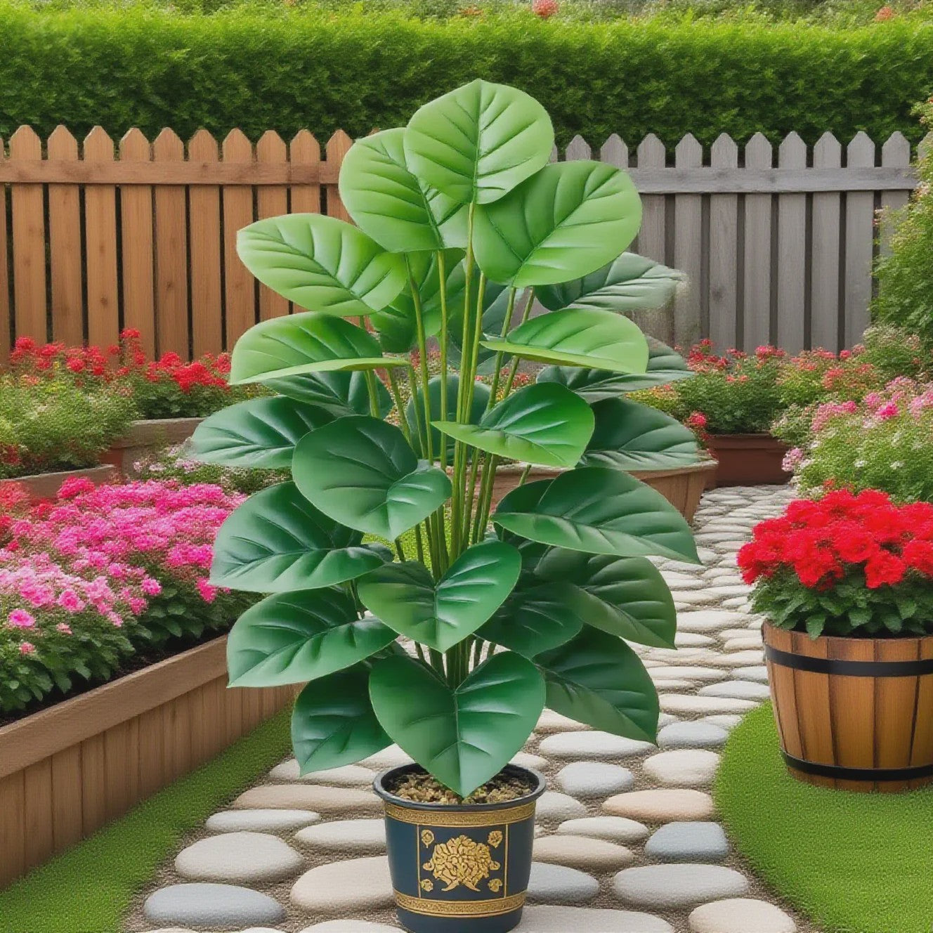 Grote Kunstplant Pothos met 24 Bladeren - 100cm Hoge Nep Groenplant