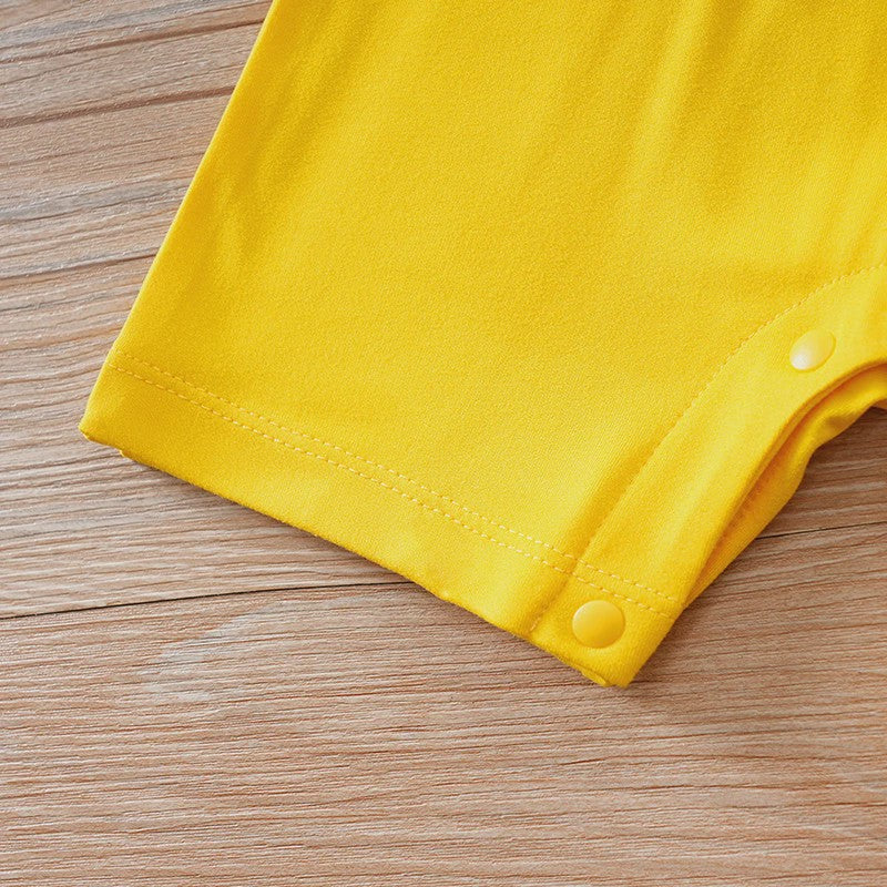 Schattige Gele Baby Romper met Hondjesprint - Korte Mouw Zomer Jumpsuit