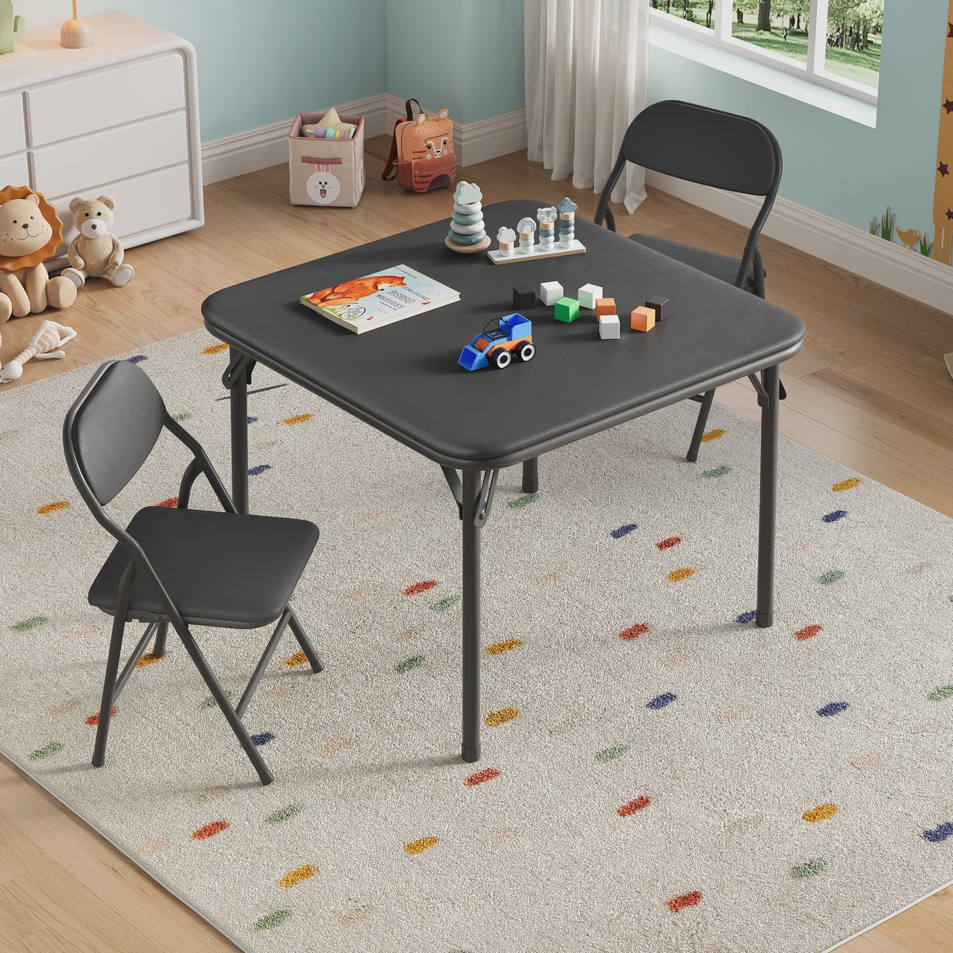 Opvouwbare Kinder Speel- en Studietafel met 2 Stoelen - Zwart