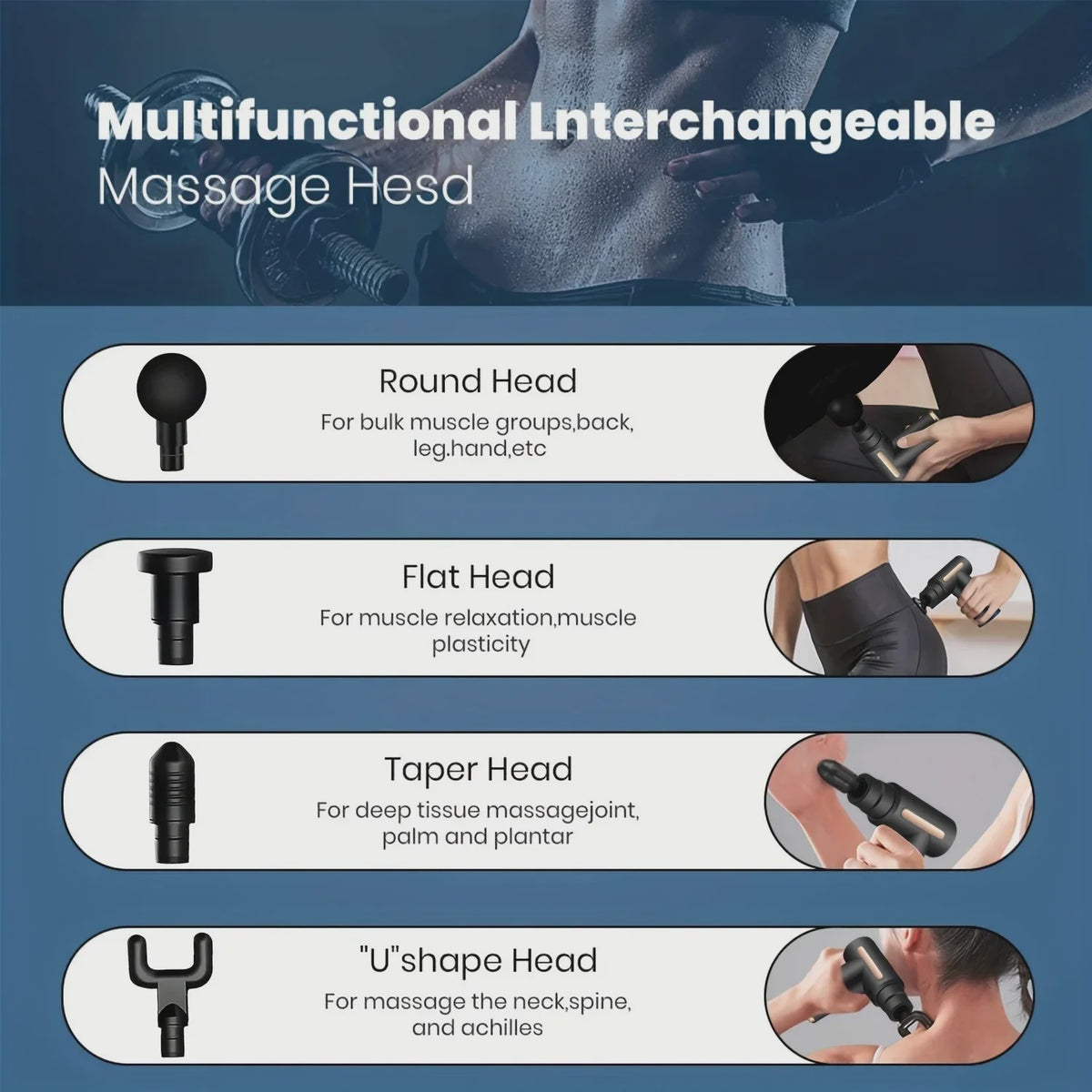 Draagbaar Massagepistool met LED Touchscreen en 4 Opzetstukken