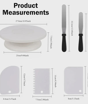 Complete Taartdecoratie Set: Draaitafel, Spatels & Schrapers