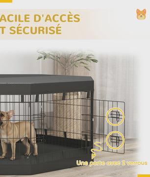 PawHut Opvouwbare Hondenren Binnen - 8 Panel, Met Deur & Dak - Staal, 61x61 cm - Zwart