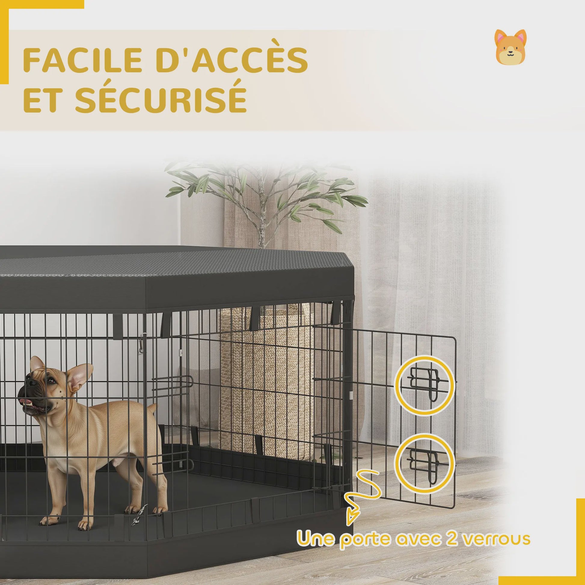 PawHut Opvouwbare Hondenren Binnen - 8 Panel, Met Deur & Dak - Staal, 61x61 cm - Zwart