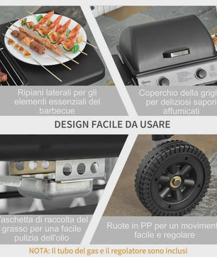 Grote Gasbarbecue met Deksel en Wielen - 5.6kW - 104x49x99cm