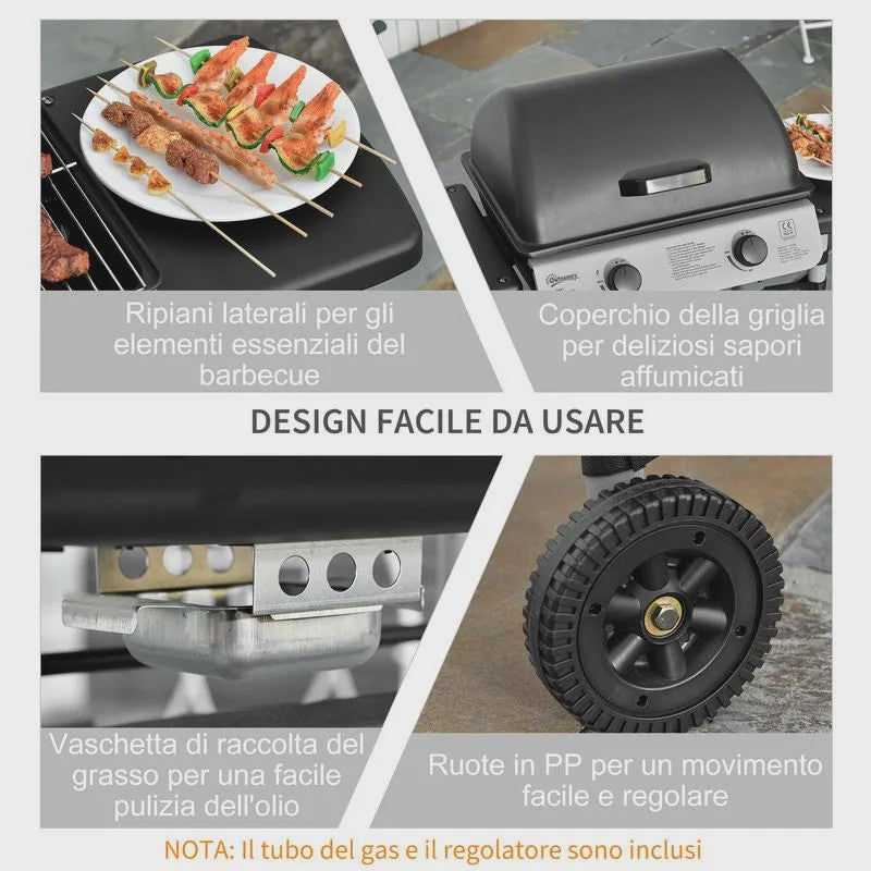 Grote Gasbarbecue met Deksel en Wielen - 5.6kW - 104x49x99cm
