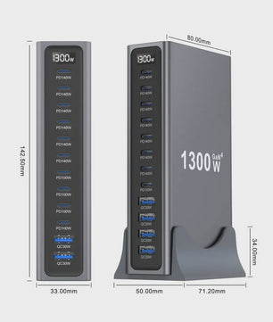 1300W GaN Desktop Snellader Station met Meerdere USB-C Poorten voor Laptops, Tablets & Smartphones