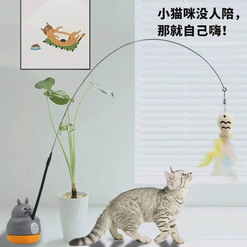 Interactieve Kattenhengel met Roterende Basis & Veer - Stimuleert Spel & Beweging
