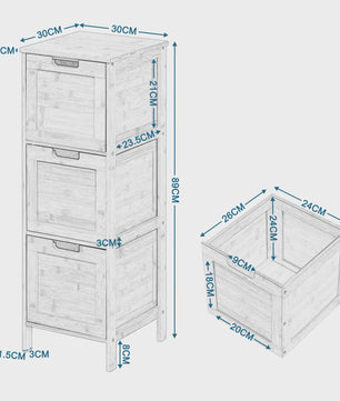 Bamboe badkamerkast met 3 lades - 30x90x30cm - Staand opbergmeubel