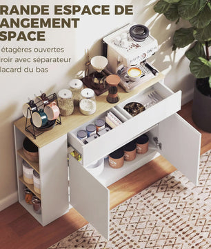 Stijlvol Wit Sideboard met 2 Deuren, 1 Lade en 3 Open Planken - 110 cm Breed