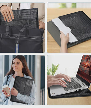 Luxe Croco Leren Laptop Sleeve & Stand voor MacBook Air/Pro 13-16 Inch