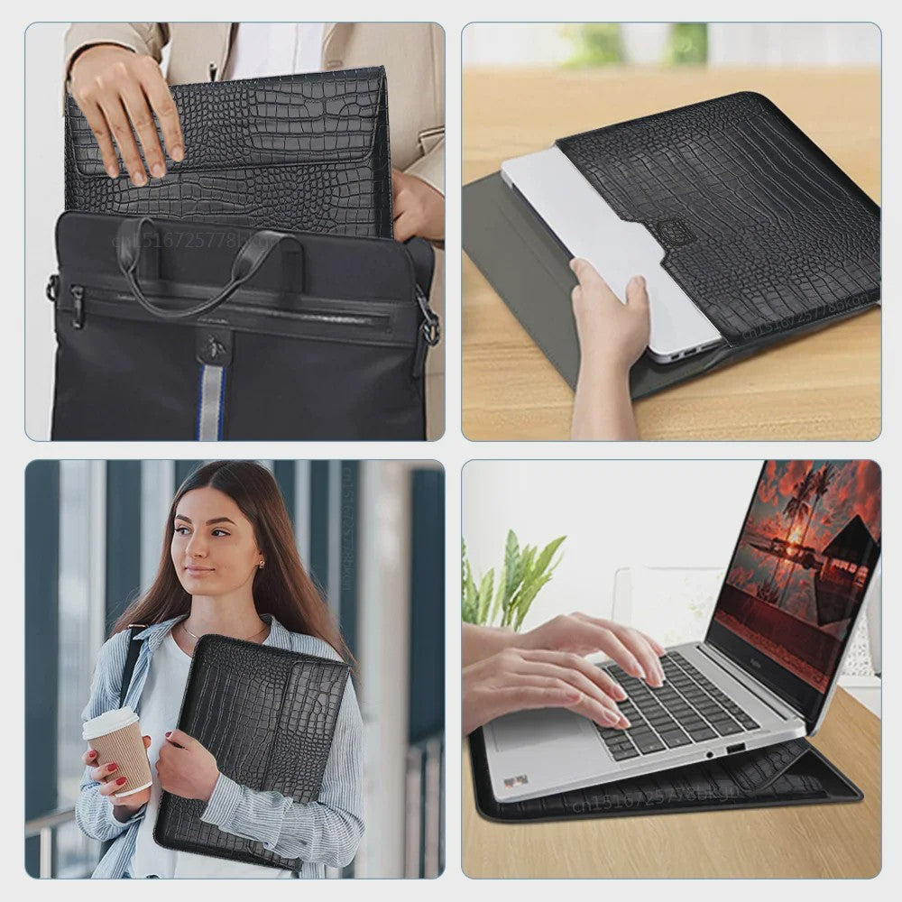 Luxe Croco Leren Laptop Sleeve & Stand voor MacBook Air/Pro 13-16 Inch