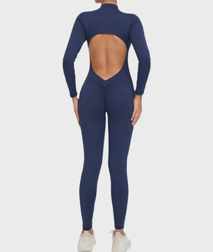 Dames Sport Jumpsuit met Lange Mouwen - Fitness & Gym Kleding - Zomer Sexy Stijl - Blauw