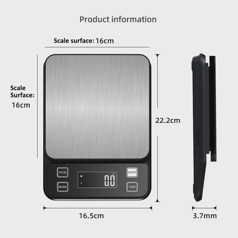 Digitale Keukenweegschaal 10kg - 0.1g Precisie, Waterdicht RVS, LCD Display