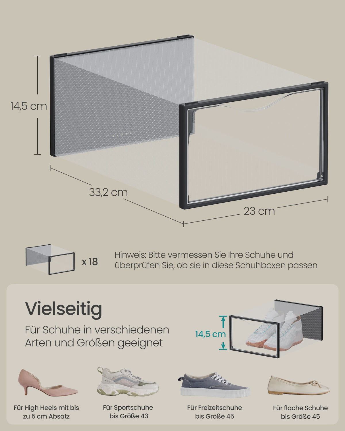 Set van 18 Stapelbare Schoenenboxen met Doorzichtige Deur - SONGMICS